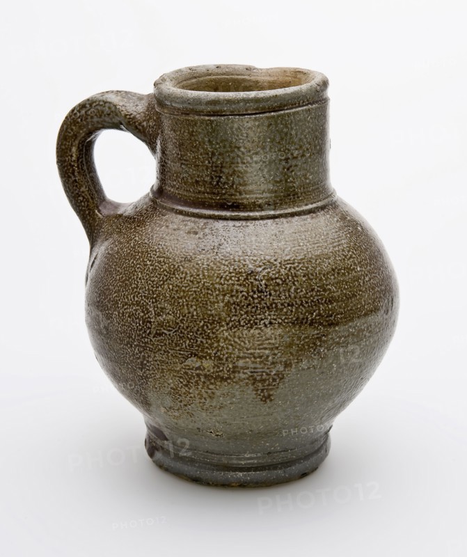 Stoneware pot jug, armored glaze, round ball shape with cylindrical neck, jug crockery holder soil find ceramic stoneware clay