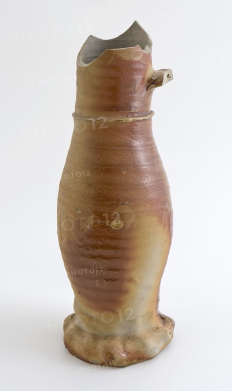 Fragment Jug or jacobakan, jug on squeeze foot, partly flamed, Jug or jacobakan jug crockery holder fragment soil found ceramic