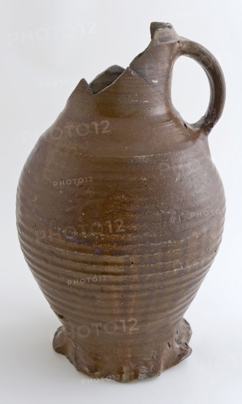 Dark brown stoneware jug be fitted with pinched foot and sloping neck edge, water jug jug holder soil find ceramic stoneware