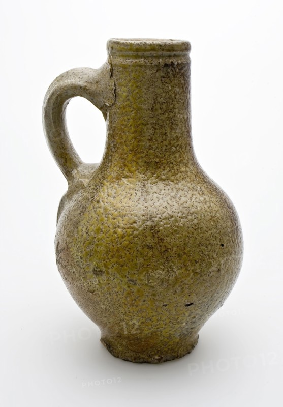 Small stoneware jug with standing ear, jug crockery holder soil find ceramic stoneware glaze salt glaze, surface 4.5 hand turned