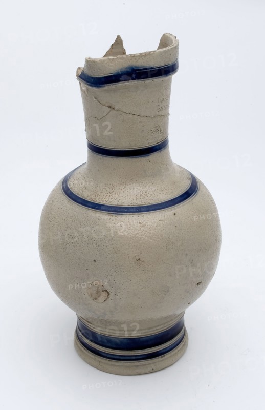 Stoneware jug, with five blue piping, shaving clip, belly model with long neck, jug crockery holder soil find ceramic stoneware