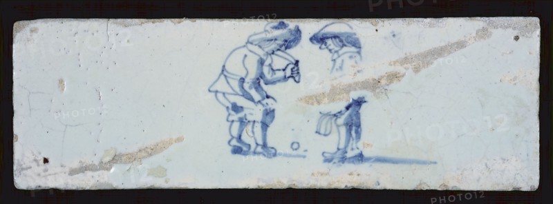 Border tile, double child's play, ball game, edge tile wall tile tile sculpture ceramic earthenware glaze, baked 2x glazed