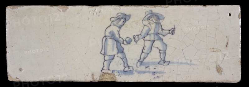 Border tile, double child's play, klootschieten, edge tile wall tile tile sculpture ceramic earthenware glaze, baked 2x glazed