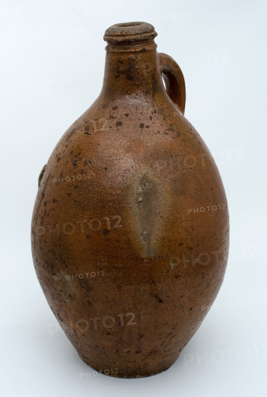 Stoneware jug with sausage ear, brown glazed, marked on the shoulder, jug holder soil find ceramic stoneware glaze salt glaze
