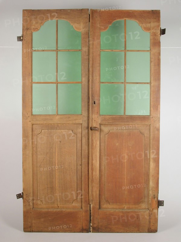 Double bedstead door with windows, door bedstede building part wood iron glass, hinges and locks) sawn planed Double bedstead