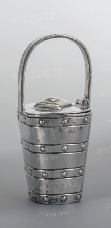 Boele Rijnhout, Silver miniature bucket with handle and lid, bucket crockery holder dolls toy relaxing tool miniature model