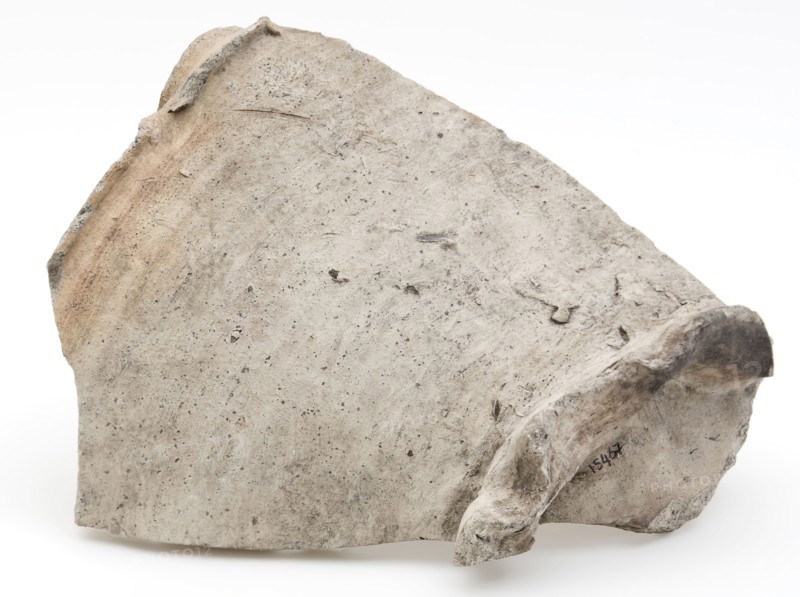 Fragment stoneware dish with pouring clip on squeeze foot, bowl crockery holder soil find ceramic stoneware, hand-turned fried