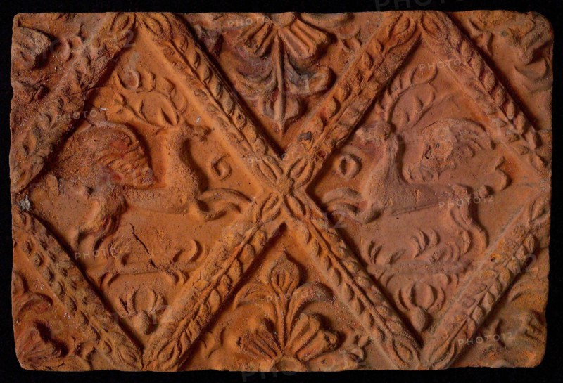 Hearthstone, from Antwerp Belgium, without frame, with winged deer in the window, hearthstone fireplace component ceramics brick