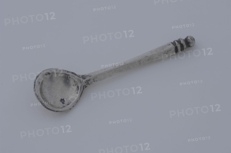 Silver miniature spoon, spoon cutlery miniature model silver, Spoon with round bowl profiled end of stem ankle. reinspection