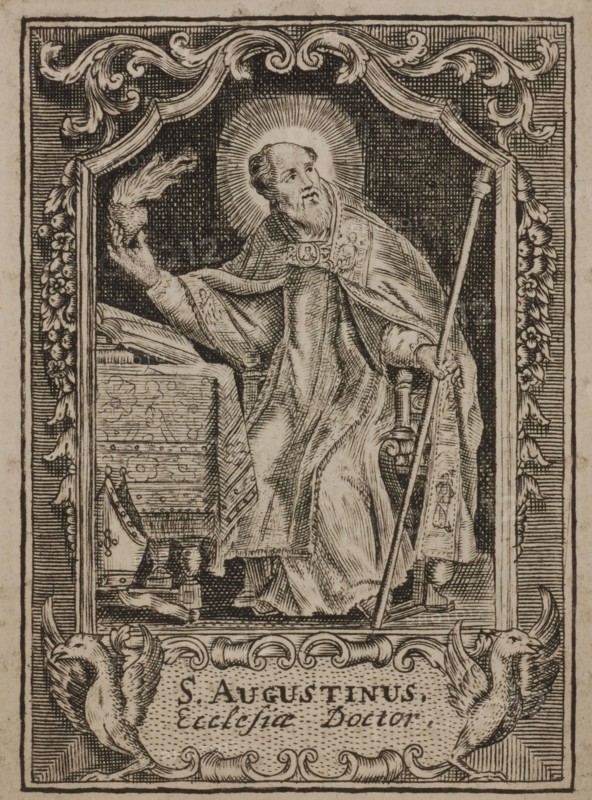 Cornelis van Merlen, Prayer card for Georgius Franciscus Kessler, with black and white image of Saint Augustine on the front