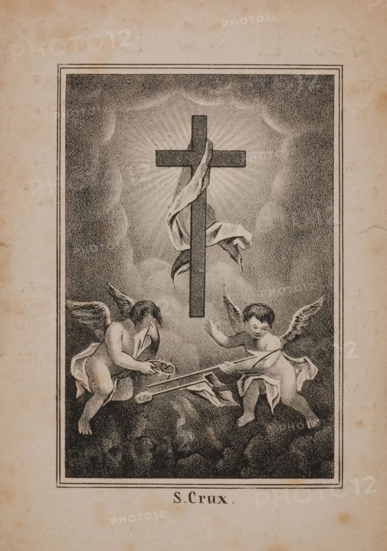 Prayer for Maria Jacoba van Balen, with black and white image of the Holy Cross on the front, prayer print picture footage paper