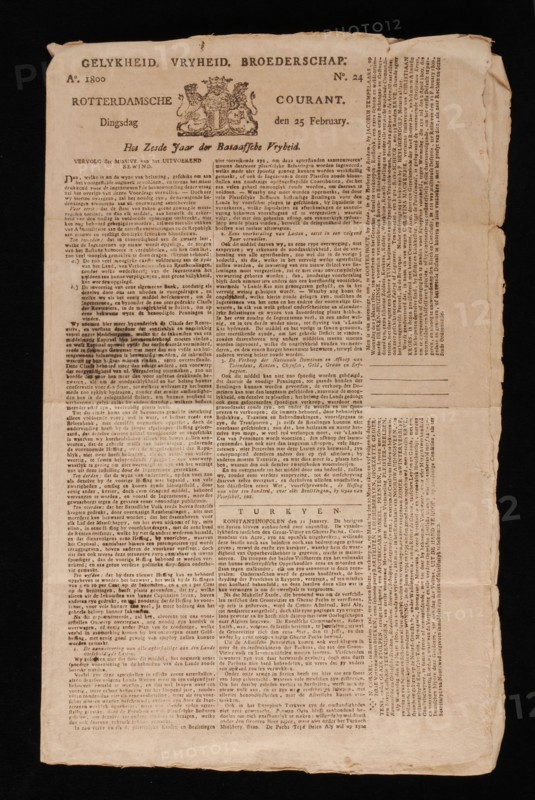 Reinier Arrenberg, Rotterdamsche Courant, No. 24, Tuesday, February 25, 1800, newspaper information form paper, printed