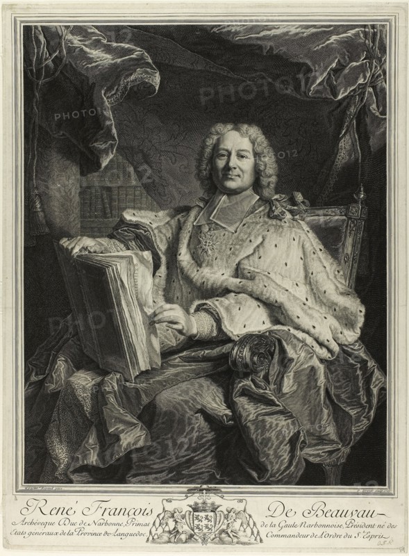 Portrait of René François de Beauveau du Rivau, 1727, Pierre Drevet (French, 1663-1738) and Pierre-Imbert Drevet (French, 1697-1739), after Hyacinthe Rigaud (French, 1659-1743), France, Engraving on ivory laid paper, 441 × 352 mm (image), 492 × 364 mm (plate), 501 × 371 mm (sheet)