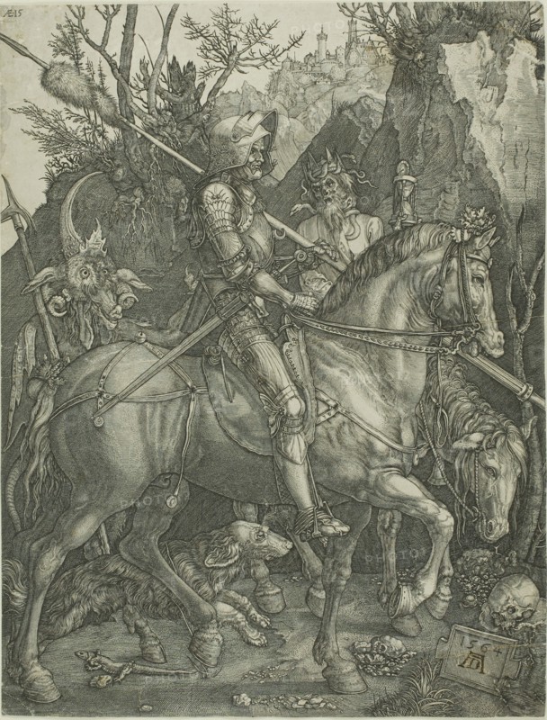 Knight, Death, and Devil, 1564, Jan Wierix (Flemish, 1549-c. 1620), after Albrecht Dürer (German, 1471-1528), Flanders, Engraving in black on paper, 245 × 187 mm (image/sheet)