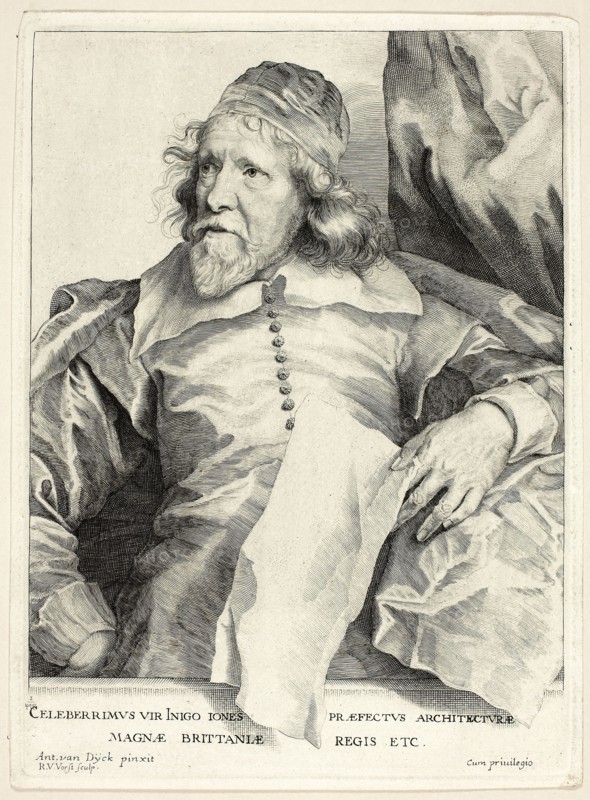 Inigo Jones, 1630/36, printed c. 1800, Robert van Voerst (Flemish, 1597-1636/37), after Anthony van Dyck (Flemish, 1599-1641), Flanders, Engraving in black on ivory wove paper, 243 × 177 mm (plate), 252 × 185 mm (sheet)
