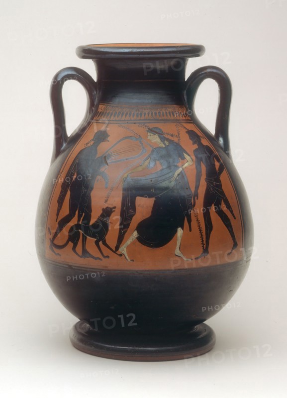 Pelike (Storage Jar), about 510/500 BC, Greek, Athens, Greece, terracotta, decorated in the black-figure technique with touches of paint, H. 34.9 cm (13 3/4 in.)