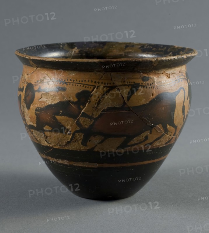 Mastoid (Drinking Cup), 500/480 BC, Attributed to the Manner of the Haimon Painter, Greek, Athens, Athens, terracotta, decorated in the black-figure technique, 8.5 × 10 × 10 cm (3 2/5 × 4× 4 in.)