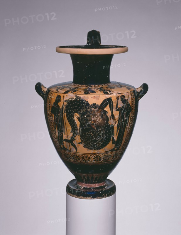 Hydria (Water Jar), about 515/500 BC, Attributed to a painter of the Leagros group, Greek, Athens, Athens, terracotta, decorated in the black-figure technique, 50.1 × 35 cm (19 3/4 × 13 3/4 in.)