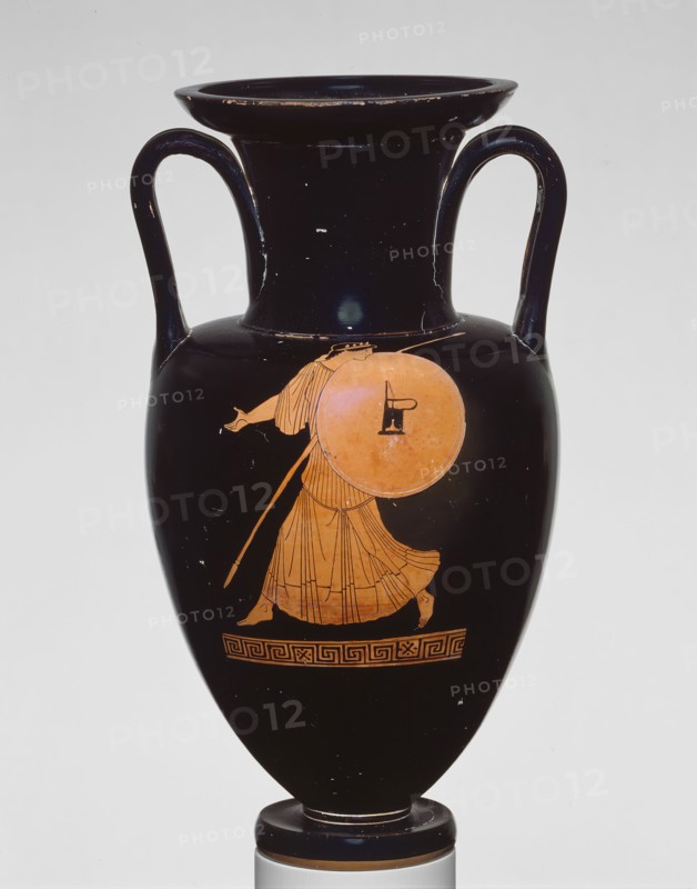 Amphora (Storage Jar), about 460/450 BC, Attributed to the Achilles Painter, Greek, Athens, Athens, terracotta, decorated in the red-figure technique, H. 34.3 cm (13 1/2 in.), diam. 18.2 cm (7 1/8 in.)