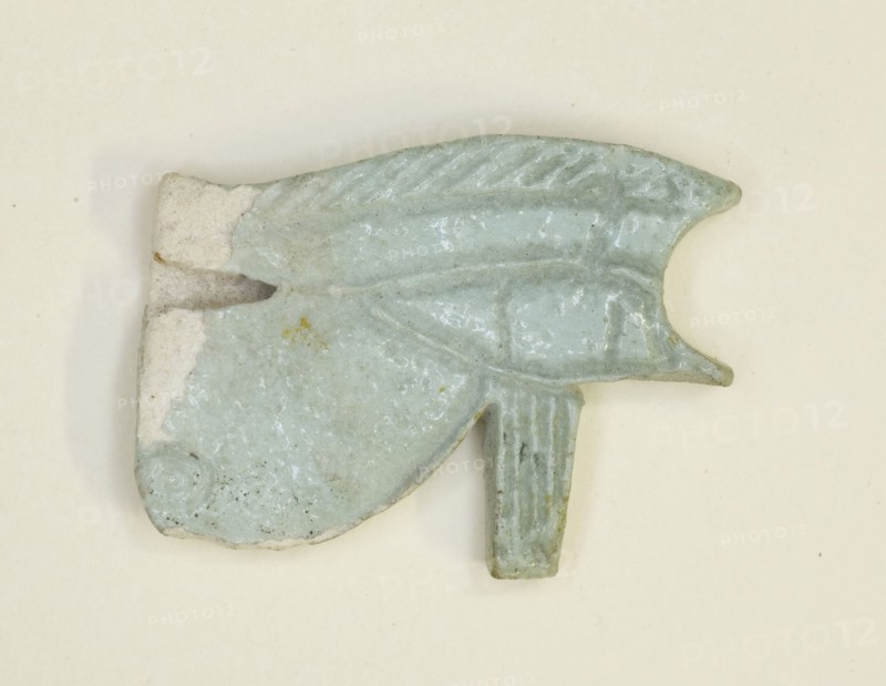 Eye of the God Horus (Wedjat) Amulet, Third Intermediate Period, Dynasty 21–25 (1070–656 BC), Egyptian, Egypt, Faience, 2.5 × 2 × 0.5 cm (1 × 3/4 × 3/16 in.)