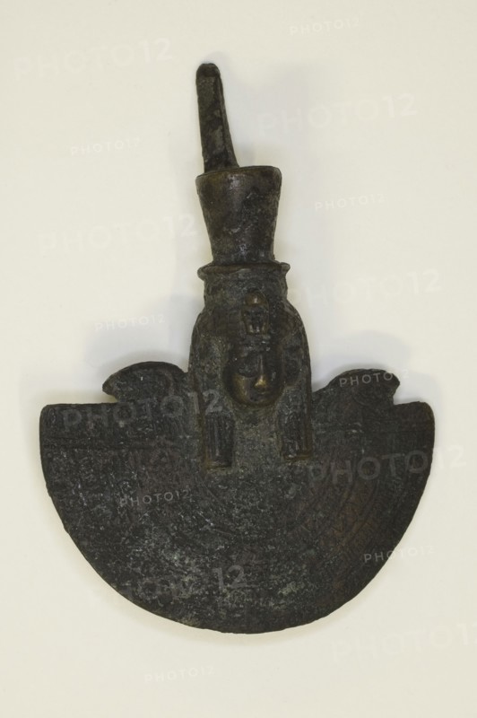 Amulet of an Aegis with the Head of the Goddess, Third Intermediate Period–Late Period, Dynasty 21–31 (about 1069–332 BC), Egyptian, Egypt, Bronze, 8 × 5.5 × 2.5 cm (3 1/8 × 2 3/16 × 1 in.)