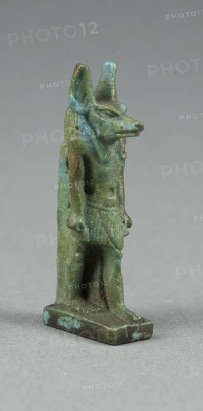 Amulet of the God Anubis, Third Intermediate Period, Dynasty 21–25 (1070–656 BC), Egyptian, Egypt, Faience, 4.1 × 1.1 × 1.6 cm (1 5/8 × 1/2 × 5/8 in.)