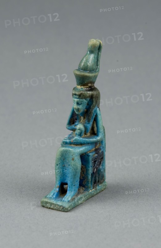 Amulet of Mut with Khonsu, Third Intermediate Period–Late Period (about 1070–332 BC), Egyptian, Egypt, Faience, 6 × 3.5 × 1.75 cm (2 3/8 × 1 3/8 × 6/8 in.)
