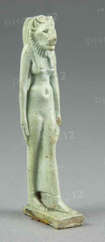 Amulet of the Goddess Sekhmet, Third Intermediate Period (1070–664 BC), Egyptian, Egypt, Faience, 8 × 2.75 × 2 cm (3 1/8 × 1 1/8 × 3/4 in.)