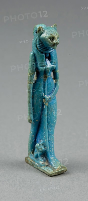 Amulet of the Goddess Bastet (?), Third Intermediate Period, Dynasty 21–25 (1070–656 BC), Egyptian, Egypt, Faience, 7.6 × 1.9 × 2.5 cm (3 × 3/4 × 1 in.)