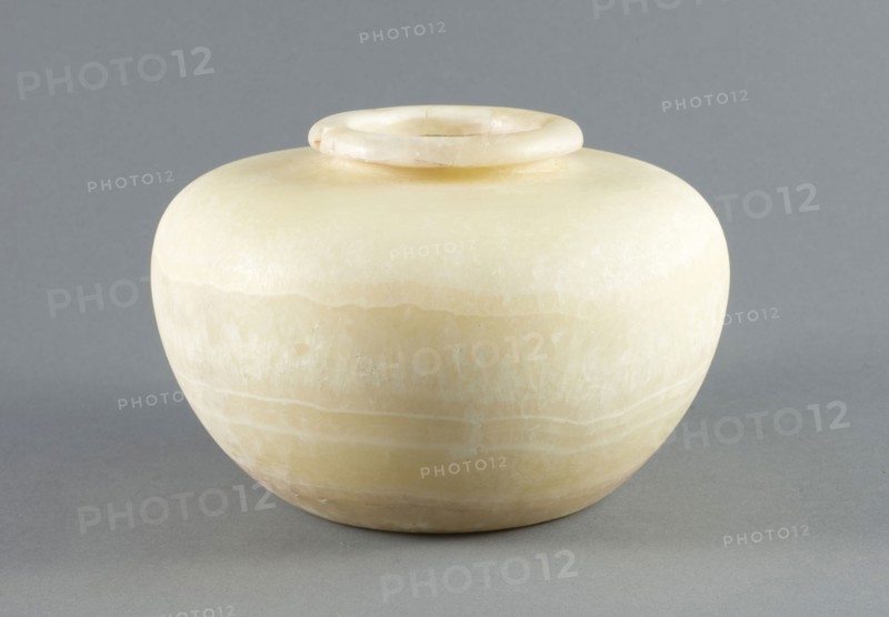 Jar, Early Dynastic Period–Old Kingdom, Dynasty 1–8 (about 3000–2160 BC), Egyptian, Egypt, Calcite, 11.4 × 17.5 × 17.5 cm (4 1/2 × 6 7/8 × 6 7/8 in.)