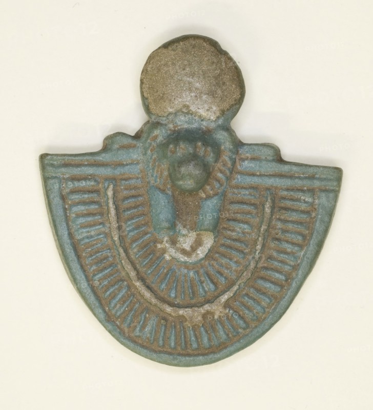 Pectoral Amulet of the Goddess Bastet, Late Period, Dynasty 26–30 (664–343 BC), Egyptian, Egypt, Faience, 4.13 × 3.81 × .64 cm (1 5/8 × 1 1/2 × 1/4 in.)