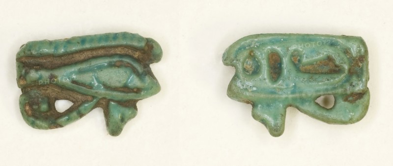 Amulet of the Eye of Horus, New Kingdom, Dynasty 18, reign of Amunhotep III (about 1390–1352 BC), Egyptian, Egypt, Faience, 1.4 × 1 × 0.5 cm (9/16 × 3/8 × 3/16 in.)