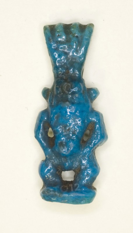 Amulet of the God Bes, Third Intermediate Period, Dynasties 21–25 (about 1069–664 BC), Egyptian, Egypt, Faience, 2.7 × 1 × .64 cm (1 1/16 × 3/8 × 1/4 in.)