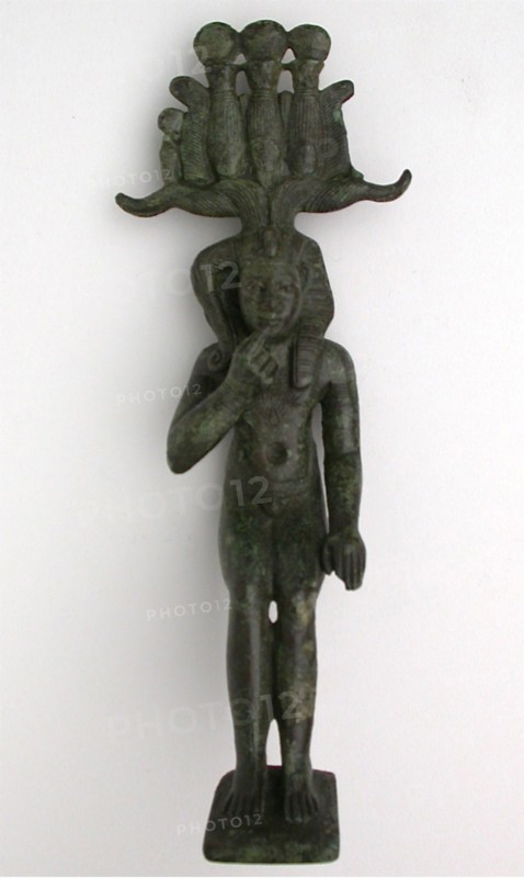 Statuette of the God Horus as a Child (Harpokrates), Late Period–early Ptolemaic Period (7th–1st centuries BC), Egyptian, Egypt, Bronze, 19.1 × 7.6 × 6.4 cm (7 1/2 × 3 × 2 1/2 in.)