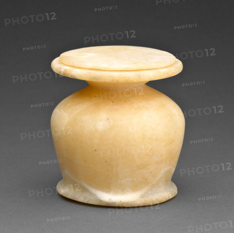 Kohl Jar with Lid, Middle Kingdom, Dynasty 12 (about 1985–1773 BC), Egyptian, Egypt, Egyptian alabaster, a (jar):  7.1 × 6.8 × 7 cm (2 13/16 × 2 11/16 × 2 3/4 in.)
