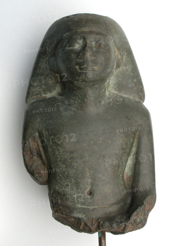 Fragmentary Statue: Bust of a Seated Man, Late Period, Dynasty 26 (664–525 BC), Egyptian, Egypt, Green Basalt, 14.6 × 8.9 × 6.4 cm (5 3/4 × 3 1/2 × 2 1/2 in.)