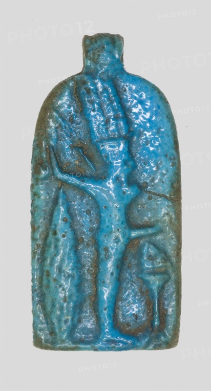 Amulet of the God Amun-Ra Kamutef, Late Period, Dynasty 26–31 (664–332 BC), Egyptian, Egypt, Faience, 4.8 × 2.5 × 0.6 cm (1 7/8 × 1 × 1/4 in.)