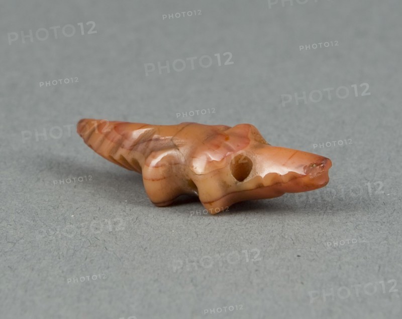 Amulet of a Crocodile, Middle Kingdom, Dynasty 12 (about 1985–1773 BC), Egyptian, Egypt, Carnelian, 3.2 × 1 × 0.6 cm (1 1/4 × 3/8 × 1/4 in.)