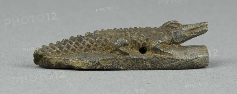 Amulet of a Crocodile, New Kingdom–Third Intermediate Period (about 1500–664 BC), Egyptian, Egypt, Steatite, 1.3 × 5.1 × 1.3 cm (1/2 × 2 × 1/2 in.)