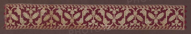 Border, 1601/25, Italy, Linen, plain weave, pulled thread work embroidered with silk in back, double running, and two-sided Italian cross stitch, edged with silk and linen fringe of oblique twill interlacing with two-color supplementary weft uncut fringe, 11.8 × 84.3 cm (4 5/8 × 33 1/8 in.)