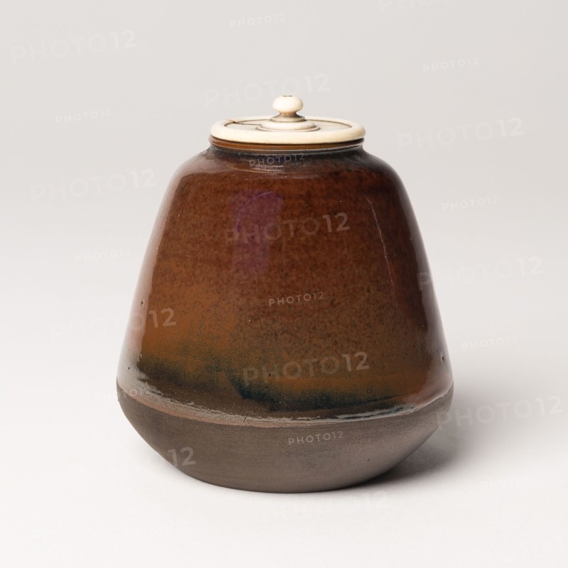 Tea Caddy (Cha-ire), 19th century, Japanese, active 19th century, Japan, Glazed stoneware with ivory lid, 8 x 7 cm (2 3/4 in.)