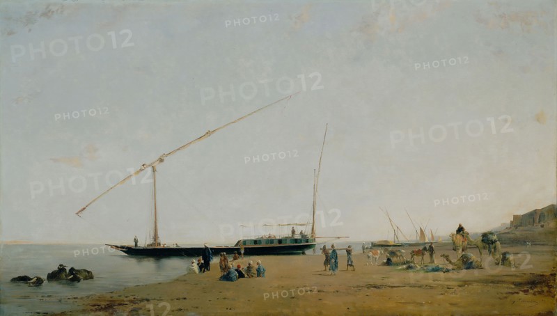 On the Nile, Near Philae, 1871, Eugène Fromentin, French, 1820-1876, France, Oil on canvas, 25 × 43 1/2 in. (63.8 × 110.6 cm), The August Moon, 1889, William Trost Richards, American, 1833–1905, United States, Oil on canvas, 45.7 × 81 cm (18 × 31 7/8 in.)