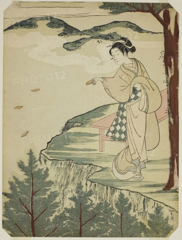 Tossing Dishes Over a Cliff, c. 1766/67, Suzuki Harunobu ?? ??, Japanese, 1725 (?)-1770, Japan, Color woodblock print, chuban, 27.5 x 20.7 cm (10 13/16 x 8 1/8 in.)