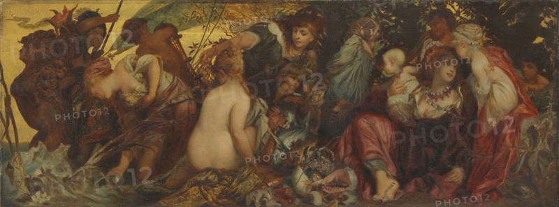 Treasures of the Sea, c. 1870/75, Hans Makart, Austrian, 1840-1884, Austria, Oil on canvas, 40.3 × 105.7 cm (15 7/8 × 41 5/8 in.)
