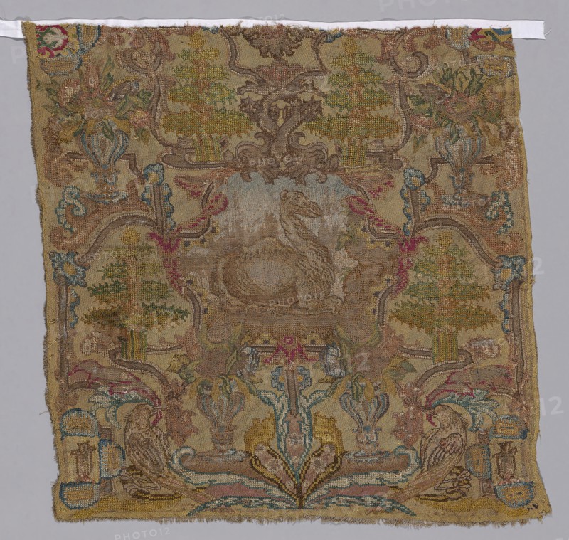 Chair Seat, 17th century, France, Hemp, plain weave, embroidered with silk in cross and tent stitches, 72.7 × 75.2 cm (28 5/8 × 29 5/8 in.)