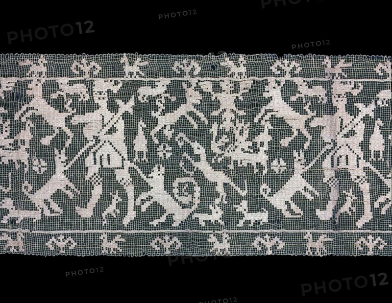 Border, 1601/50, Italy, Northern or Germany, Germany, Silk, plain gauze weave, embroidered with linen in darning stitches (lacis), 82.1 x 19.5 cm (32 3/8 x 7 5/8 in.)