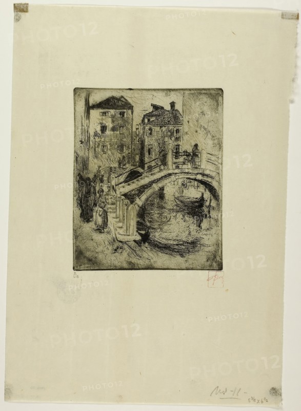 Venetian Canal and Bridges, 1886, Robert Frederick Blum, American, 1857-1903, United States, Etching on ivory laid paper, 152 x 125 mm (image/plate), 330 x 230 mm (sheet)