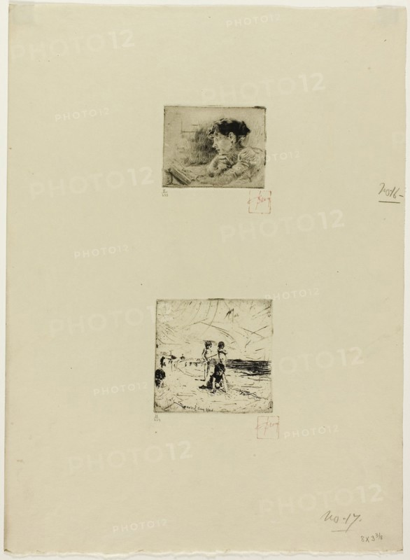 Girl Reading, 1883, Robert Frederick Blum, American, 1857-1903, United States, Etching on cream wove paper, 49 x 62 mm (image/plate), 331 x 240 mm (sheet)