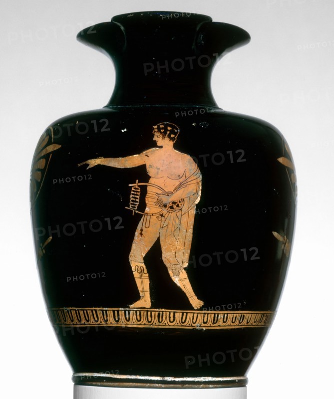 Oinochoe (Pitcher), about 440 BC, Greek, Athens, Attributed to The Painter of Naples 3136, Athens, terracotta, decorated in the red-figure technique, H. 19.3 cm (7 5/8 in.) diam. 13.7 cm (5 3/8 in.)