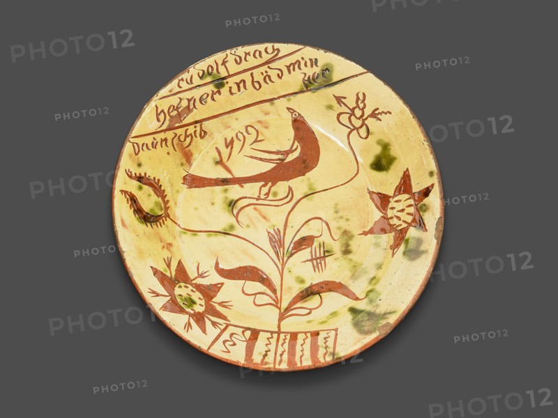 Plate, 1792, Rudolph Drach, American, 1759–after 1814, Bedminster Township, PA, Pennsylvania, Redware, 4.8 x 28.7 × 28.7 cm (1 7/8 x 11 5/16 x 11 5/16 in.)